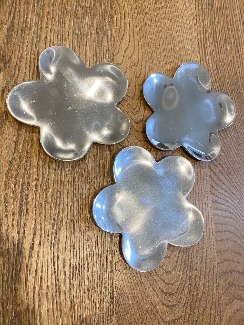 Pottery Barn Silver Pewter flower or star Set of 3